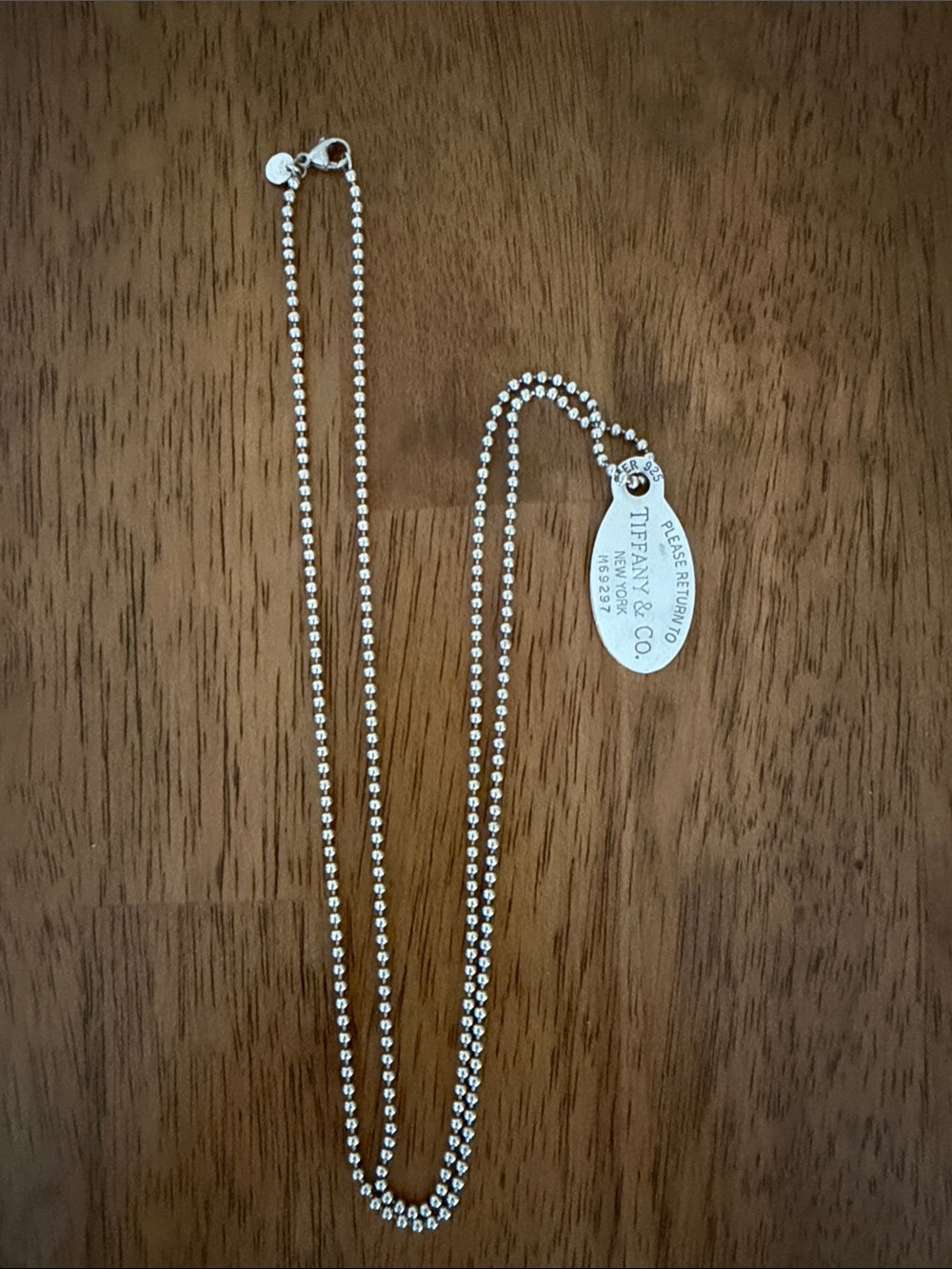 Tiffany & Co. Silver Bead Necklace with Oval Tag